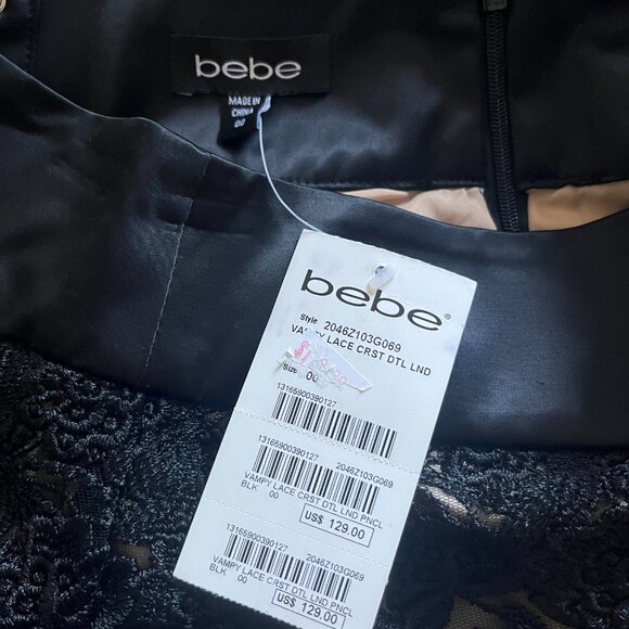 Bebe Size 00 Vampy Lace Tie Up Skirt Black - NWT - Picture 3 of 4